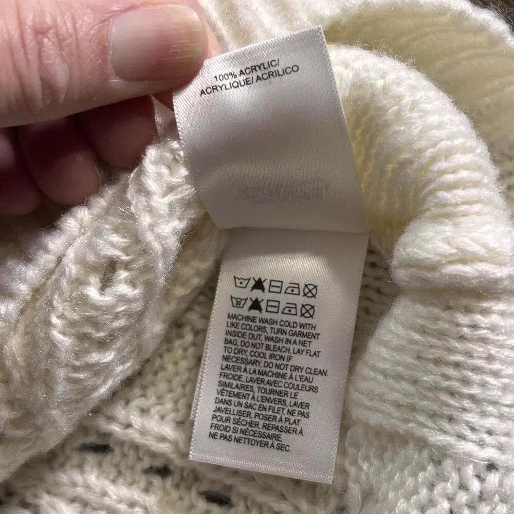 Lucky Brand Women's Size XL Open Knit Fisherman Cable Pullover Ivory Sweater $99